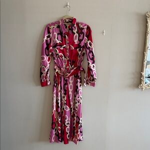 Zara Vibrant Pink and Red Chain Midi Dress